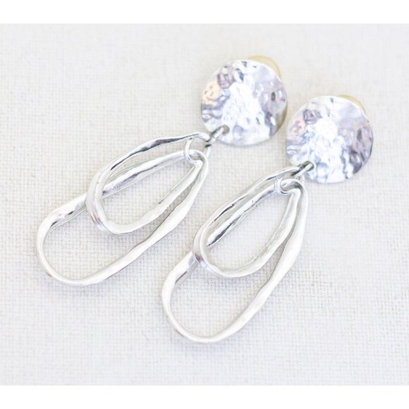 Vintage Gigantic Edwardian Hammered Dangle Earrings - AA1 - Picture 1 of 3